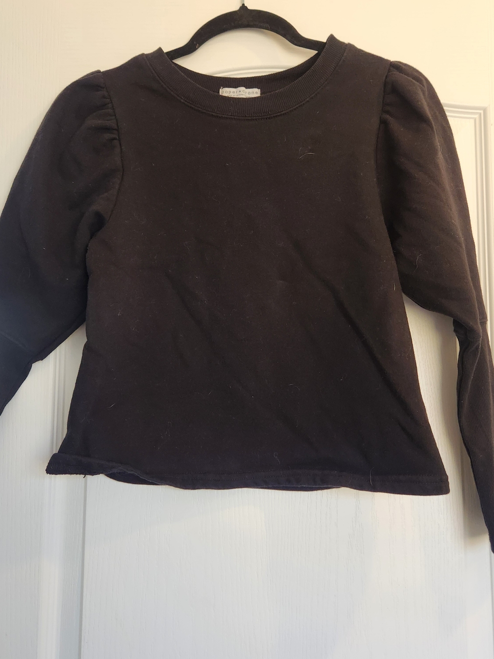 Paper Crane Black Long Sleeve Puff Shoulder Tee S Euc